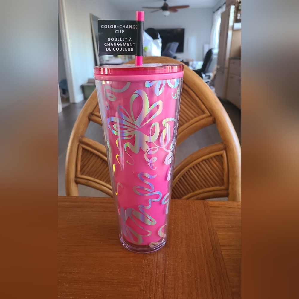 Starbucks Holiday 2023 Hot Pink Ribbon 24oz Venti Tumbler Color Changing NEW!